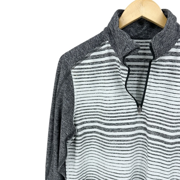 LULULEMON Surge Warm Quarter Zip Shirt Striped Gray - Picture 4 of 7